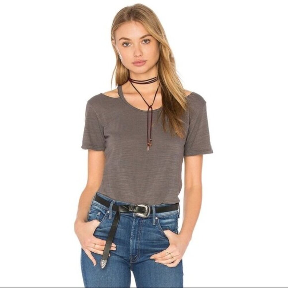 LNA Bolero Tee T-shirt Top Cut out Short Sleeve Cotton blend Brown Size XS